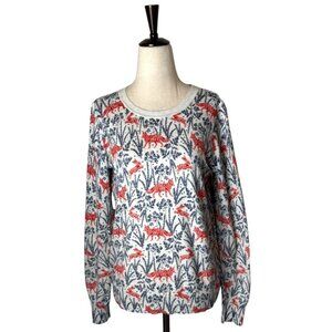 Boden Sweater Women Small Blue Red Fox Woodland Cotton Crew Neck Pullover Preppy